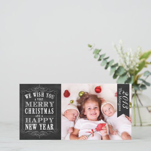 Krijtbord Prettig Kerstfeest, Gelukkig Nieuwjaar K Feestdagenkaart (Staand voorkant)