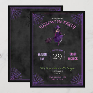 Krijtbord  Pretty Heks op Bezem Halloween Kaart