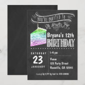 Krijtbord Rainbow Cake Slice Verjaardag Uitnodigin Kaart (Voorkant / Achterkant)