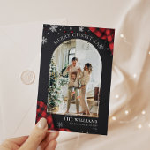 Krijtbord Red Gingham Plaid Foto Kerstmis Feestdagenkaart