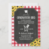 Krijtbord Red Gingham Zonnebloem Afstuderen BBQ Kaart (Voorkant)
