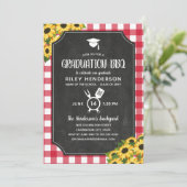 Krijtbord Red Gingham Zonnebloem Afstuderen BBQ Kaart (Staand voorkant)