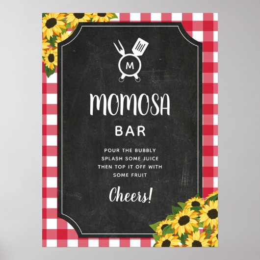 Krijtbord Red Gingham Zonnebloem Monogram Momosa Poster (Voorkant)