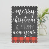 Krijtbord Red Plaid Foto Kerst Kaart (Staand voorkant)
