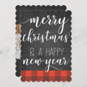 Krijtbord Red Plaid Foto Kerst Kaart (Voorkant / Achterkant)