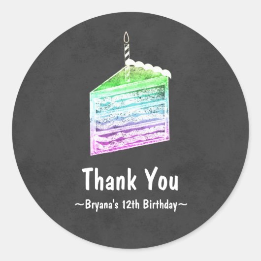 Krijtbord Regenboog Cake Slice Feest Favor Sticker (Voorkant)
