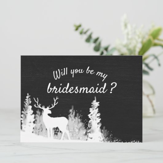 Krijtbord rendier kerst bruiloft | bruidsmeisje kaart (Staand voorkant)