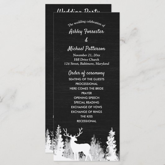 Krijtbord Rendier Kersthuwelijk Programma Programmakaart (Voorkant / Achterkant)