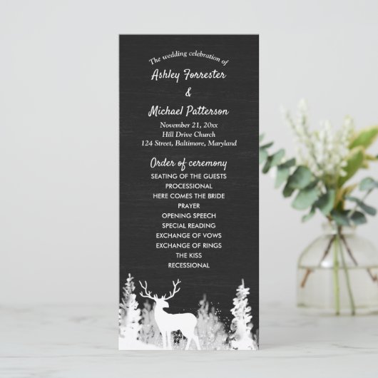 Krijtbord Rendier Kersthuwelijk Programma Programmakaart (Staand voorkant)