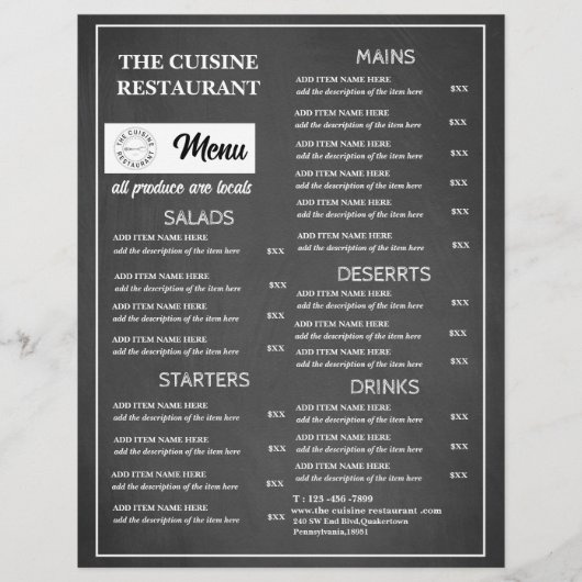 Krijtbord Restaurant Logo Flyer (Voorkant)