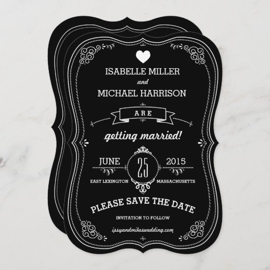 Krijtbord Retro Beugel Save the Date (Voorkant / Achterkant)