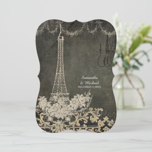 Krijtbord Retro Parijs Parijse Koppel Bruidsdouche Kaart (Staand voorkant)