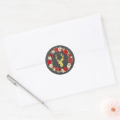 Krijtbord Rode Bloemen krans Gouden Herten Kerstmi Ronde Sticker (Envelop)