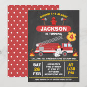 Krijtbord Rode Brandweerman Brandweerauto Verjaard Kaart (Voorkant / Achterkant)