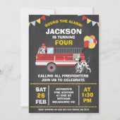 Krijtbord rode brandweerman brandweerauto verjaard kaart (Voorkant)