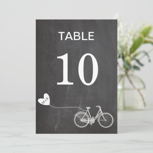 Krijtbord romantische fiets initiële tafel nummer kaart (Staand voorkant)