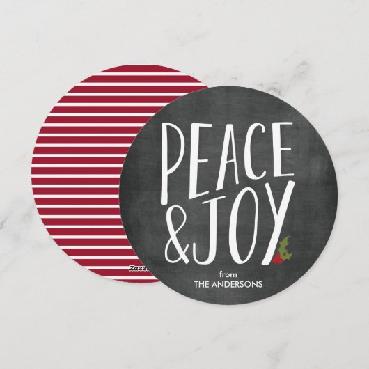 Krijtbord Ronde Kerstkaart met Vrede & Vreugde (Voorkant / Achterkant)