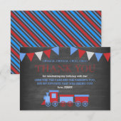 Krijtbord rood en blauw trein verjaardag Dank u Bedankkaart (Voorkant / Achterkant)