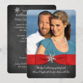 Krijtbord, Rood, Zilveren Sneeuwvlokken bruiloft U Kaart (Voorkant / Achterkant)