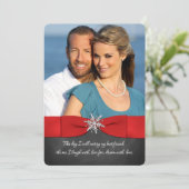 Krijtbord, Rood, Zilveren Sneeuwvlokken bruiloft U Kaart (Staand voorkant)