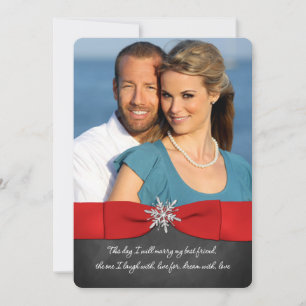 Krijtbord, Rood, Zilveren Sneeuwvlokken bruiloft U Kaart