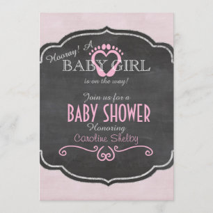 Krijtbord Roze Baby Girl Heart Shower Uitnodiging
