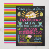 Krijtbord Roze Blauwe Meisjes Taco Dinsdag Verjaar Kaart (Voorkant / Achterkant)