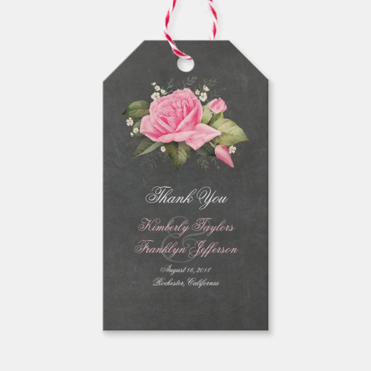  krijtbord roze bloemen bruiloft cadeaulabel (Voorkant)