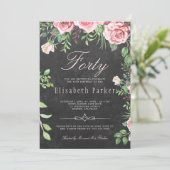 Krijtbord Roze Bloementuin 40e Verjaardagsfeest Kaart (Staand voorkant)