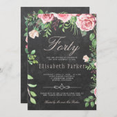 Krijtbord Roze Bloementuin 40e Verjaardagsfeest Kaart (Voorkant / Achterkant)