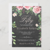 Krijtbord Roze Bloementuin 50e Verjaardagsfeest Kaart (Voorkant)