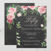 Krijtbord Roze Bloementuin 50e Verjaardagsfeest Kaart (Voorkant / Achterkant)