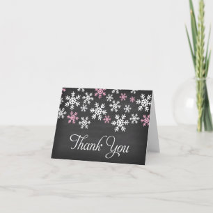 Krijtbord roze en witte sneeuwvlok Dank u Bedankkaart