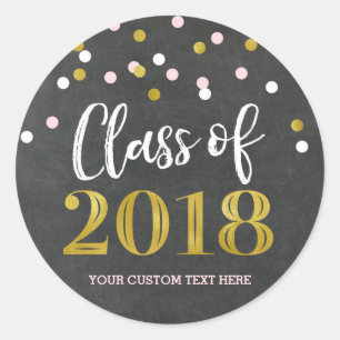 Krijtbord Roze Goud Confetti Afstuderen 2018 Ronde Sticker
