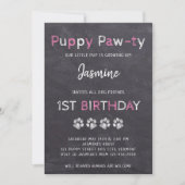 Krijtbord Roze Puppy Pawty Dog Verjaardag Kaart (Voorkant)