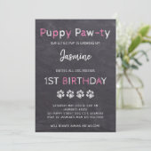 Krijtbord Roze Puppy Pawty Dog Verjaardag Kaart (Staand voorkant)