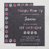 Krijtbord Roze Puppy Pawty Dog Verjaardag Kaart (Voorkant / Achterkant)