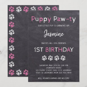 Krijtbord Roze Puppy Pawty Dog Verjaardag Kaart