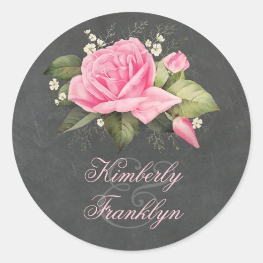 krijtbord roze rose bruiloft ronde sticker (Voorkant)