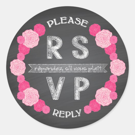 Krijtbord Roze Rozen RSVP Sticker (Voorkant)