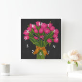 Krijtbord Roze Tulpen Vierkante Klok (Huis)