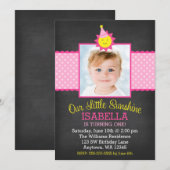 Krijtbord Roze Zonneschijn 1e Verjaardag Foto Kaart (Voorkant / Achterkant)