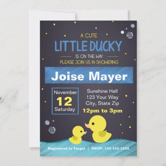 Krijtbord Rubber Ducky Uitnodiging (Boy) (Voorkant)