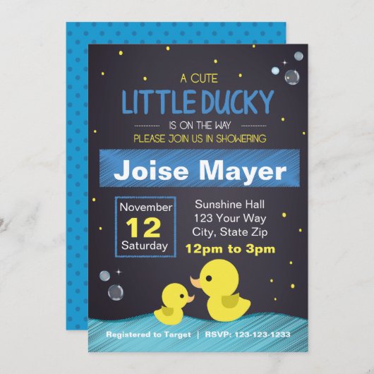 Krijtbord Rubber Ducky Uitnodiging (Boy) (Voorkant / Achterkant)