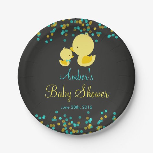 krijtbord rubber eend Baby shower papier Bord (Voorkant)