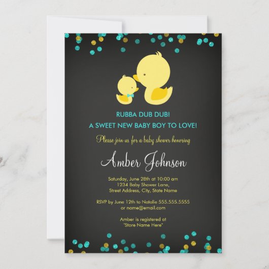 Krijtbord Rubber Eend Baby Shower Uitnodiging (Voorkant)