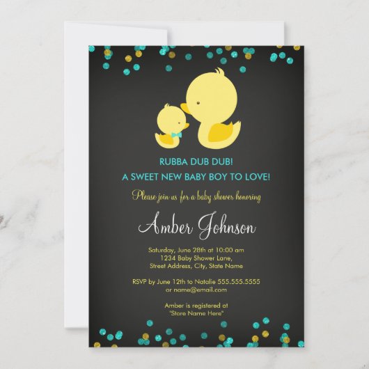 Krijtbord Rubber Eend Baby Shower Uitnodiging (Voorkant)