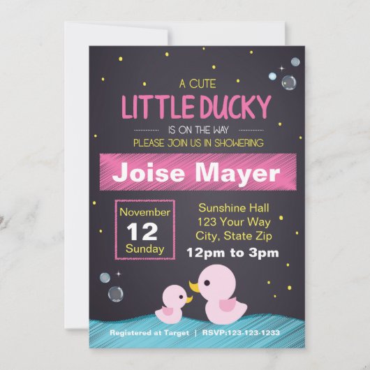 Krijtbord Rubber Eendje Uitnodiging (Meisje) (Voorkant)