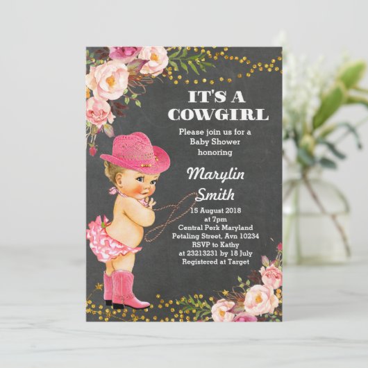 Krijtbord Rustic Cowgirl Baby shower Kaart (Staand voorkant)