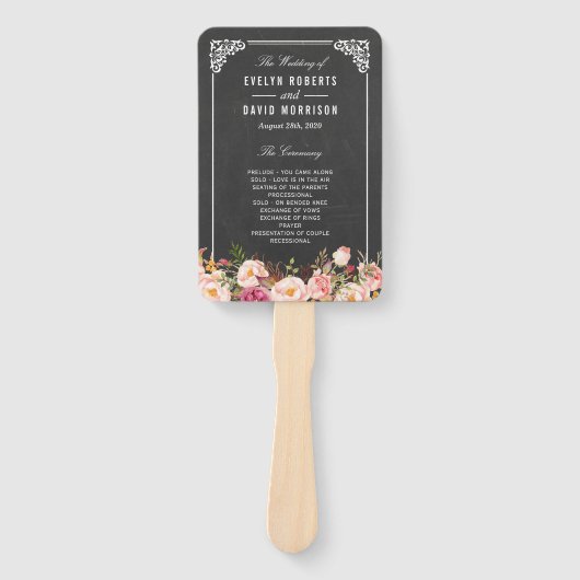  krijtbord rustiek bloemenbruiloft programma handwaaier (Voorkant)